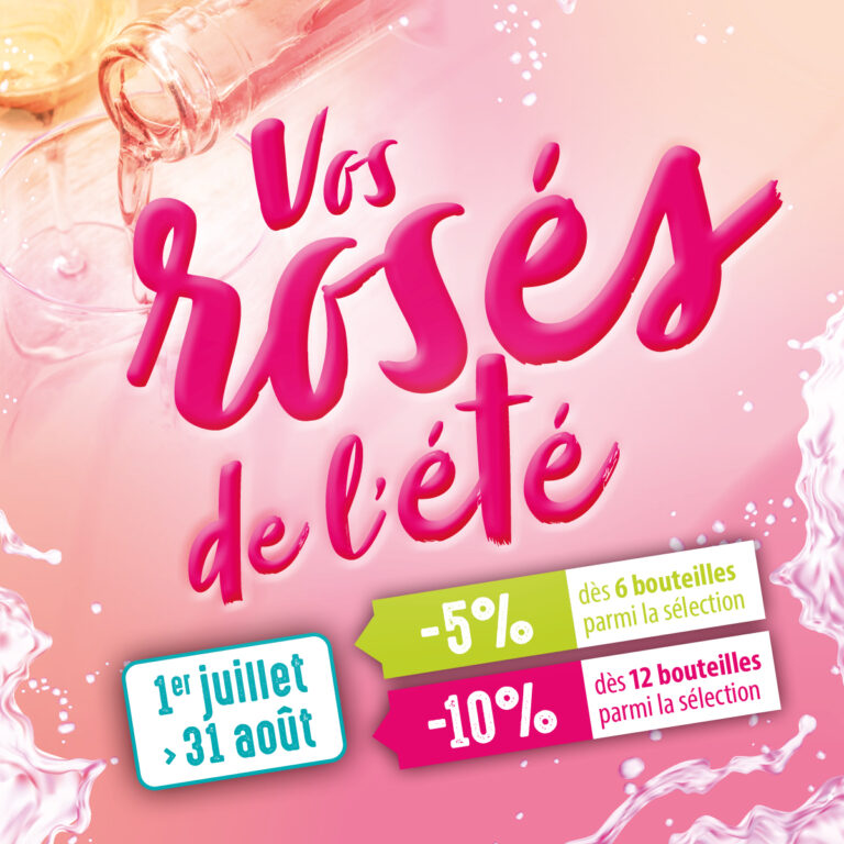 Découvrez notre sélection de vins rosés en promo au Centre Bohey du 1er juillet au 31 août 2024.